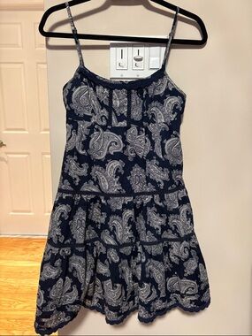 Juicy Couture Navy and White Paisley Spaghetti Strap Dress